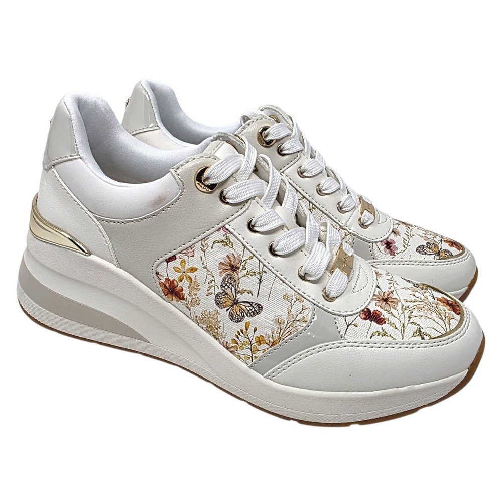 ALDO‎ Women's White Floral Butterfly Wedge Sneakers Size 8.5 NWD
